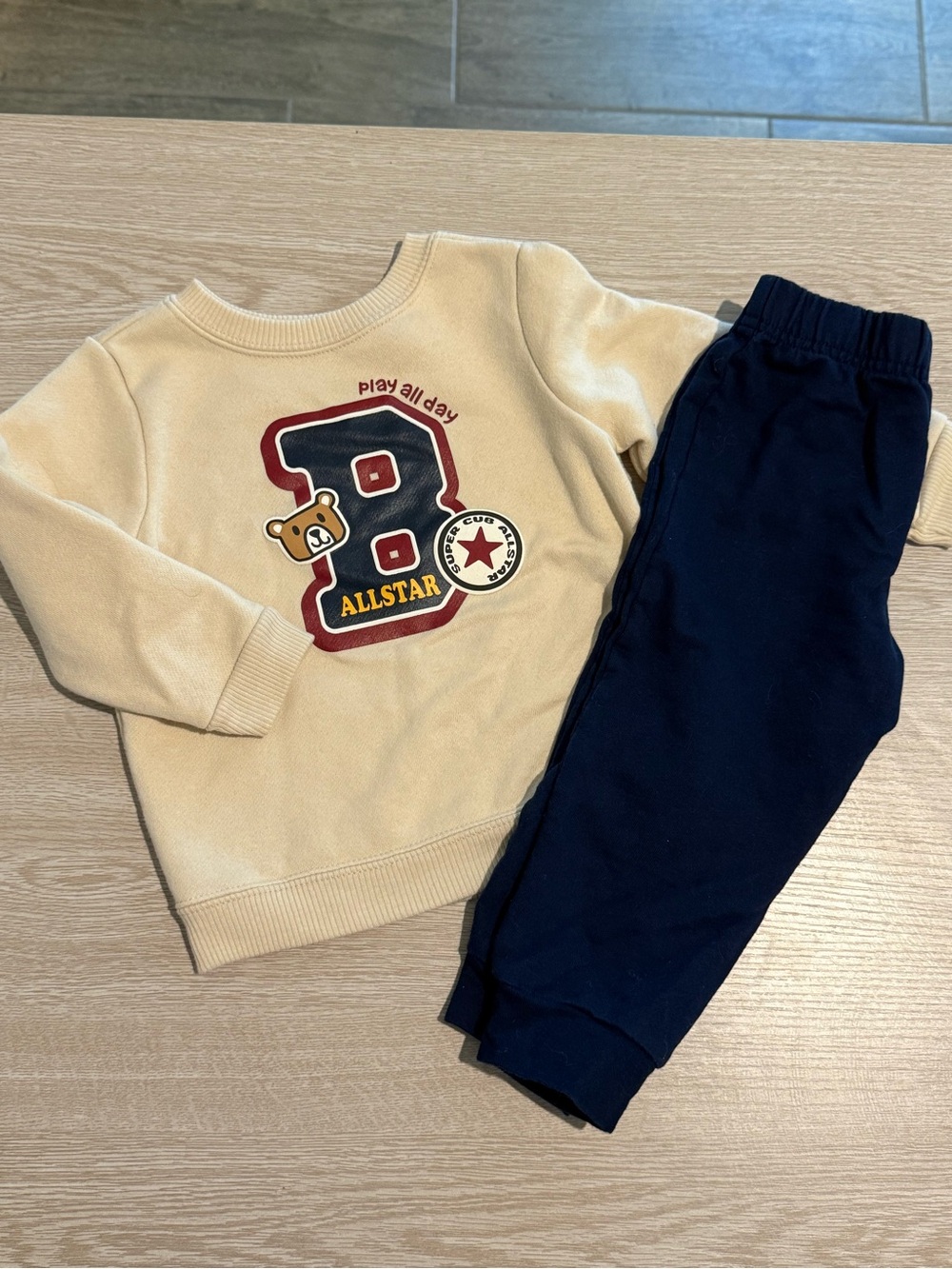 Cat & Jack Cream Sweatshirt and Navy Joggers Set